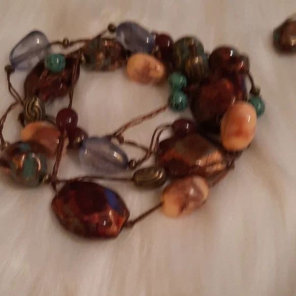 Boho bead xtra long necklace and matching earrings GUC - Picture 3 of 13